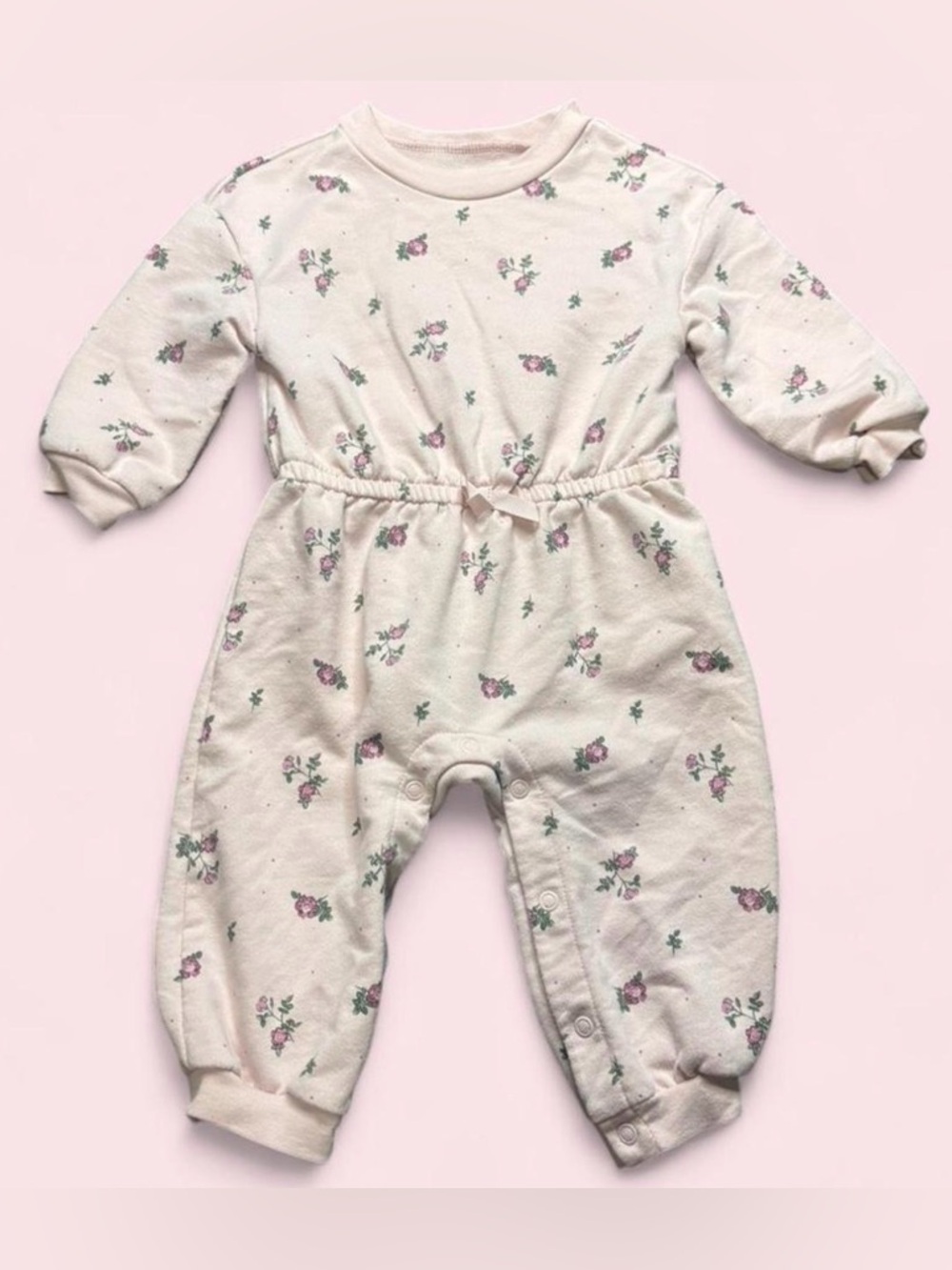 Carter's Cream and Pink Floral Footed One-Piece